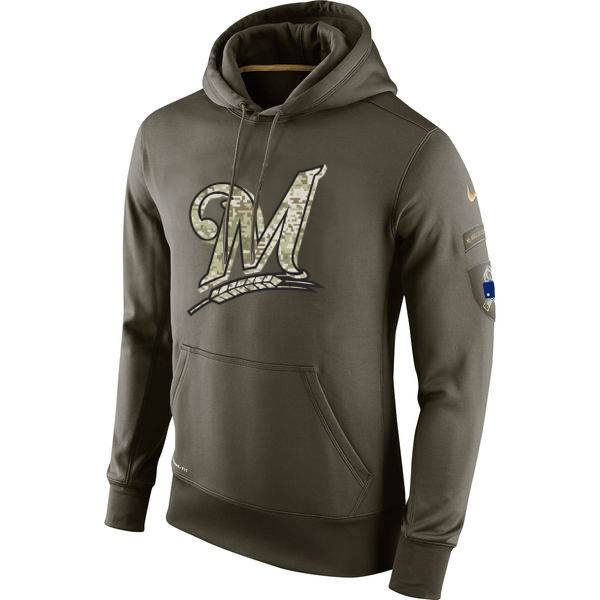 MLB Men Milwaukee Brewers Nike Olive Salute To Service KO Performance Hoodie Green->detroit red wings->NHL Jersey